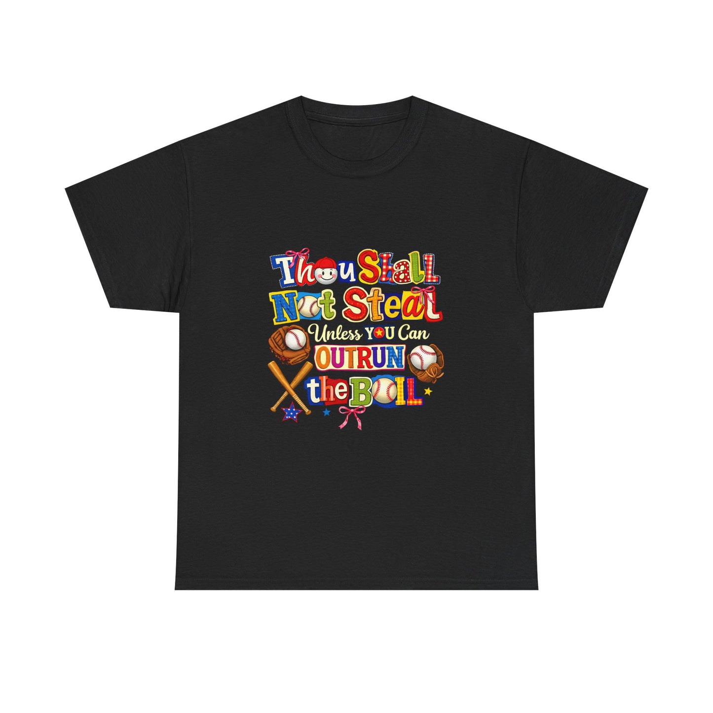Baseball Mom/Coach T-Shirt – "Thou Shall Not Steal Unless You Can Outrun The Ball" Colorful Sports Tee