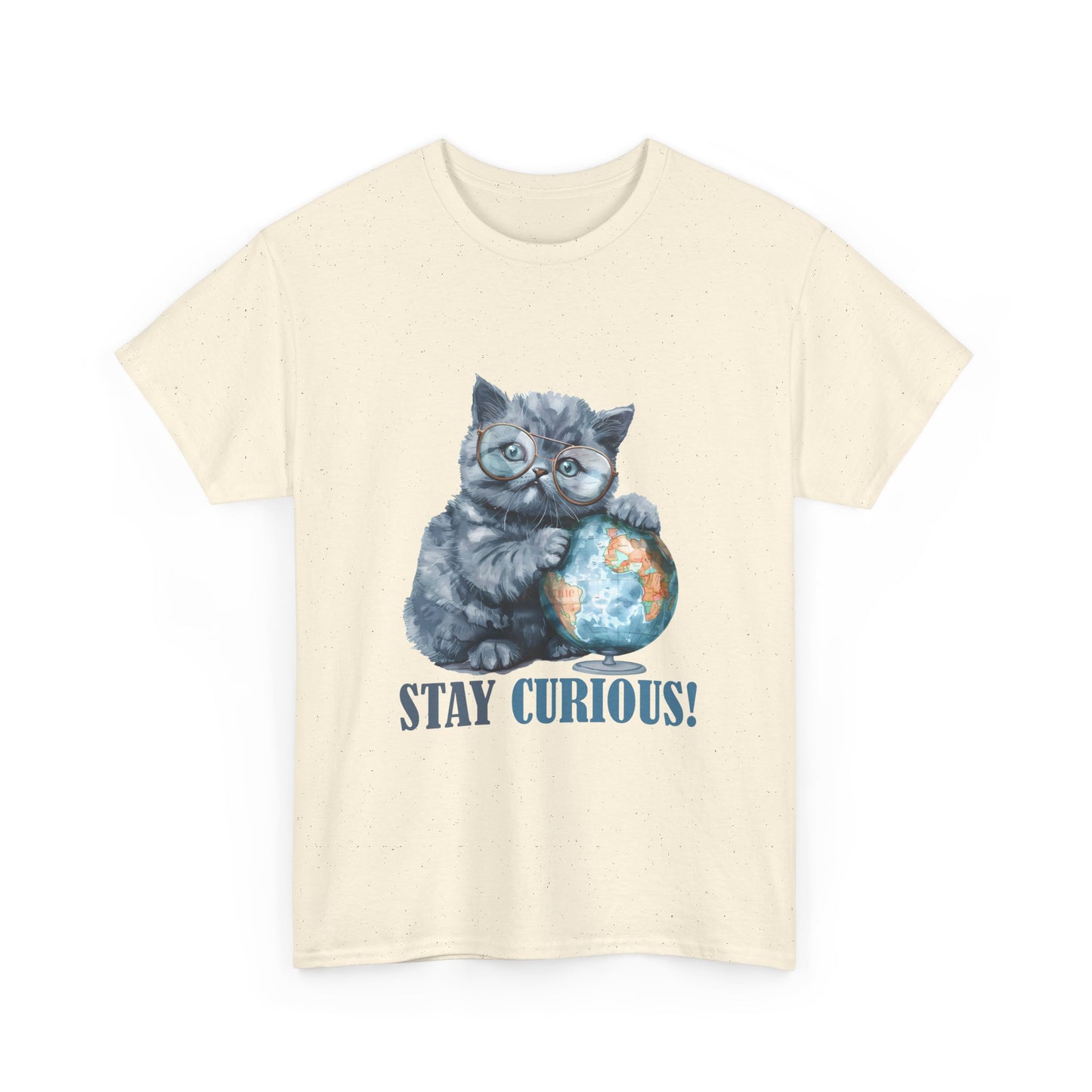 Cat & Globe T-Shirt — "Stay Curious!" Cute Explorer Kitten Tee