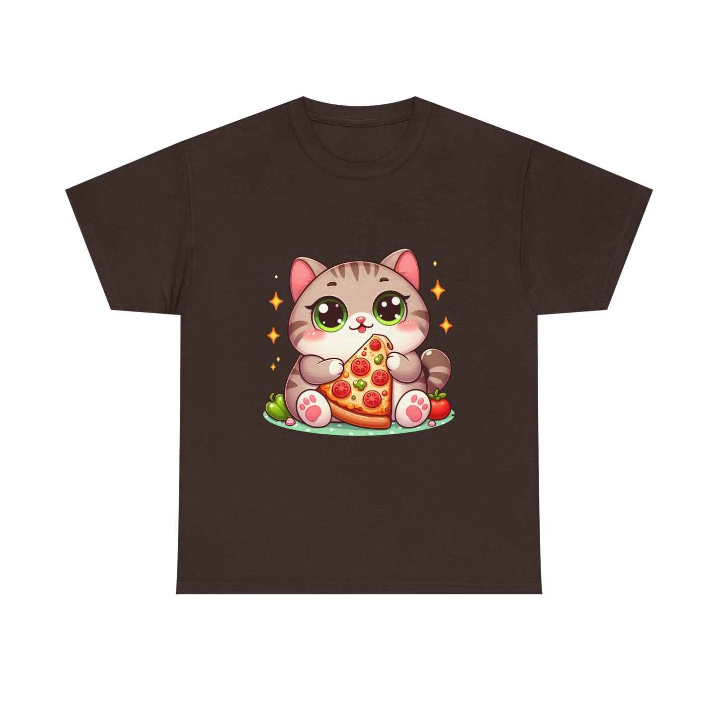 Cute Cat Eating Pizza T-Shirt — Kawaii Cat Pizza Tee