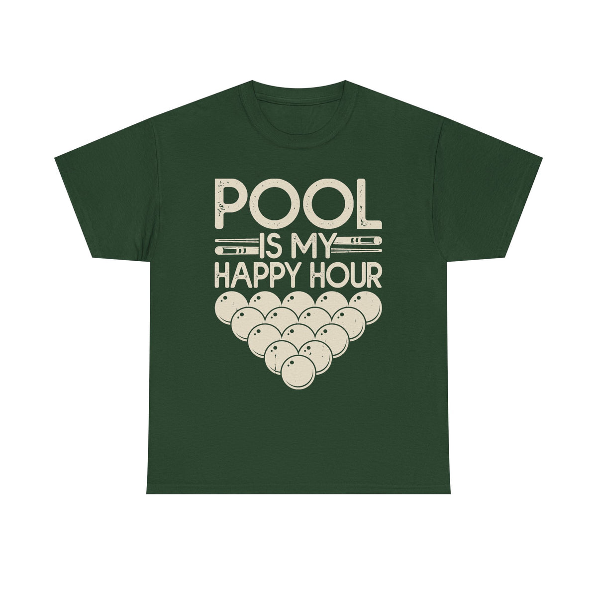 Pool Is My Happy Hour T-Shirt — Billiards Cue & Ball Graphic Tee