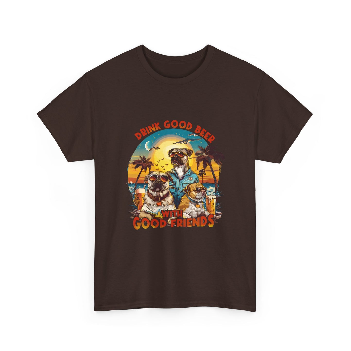 Beer & Pups T-Shirt — "Drink Good Beer with Good Friends" Retro Beach Tee