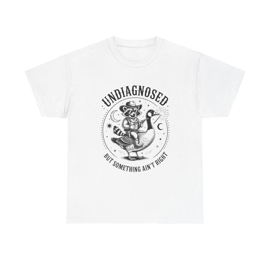 Undiagnosed But Something Ain't Right T-Shirt — Funny Retro Raccoon Riding Goose Tee