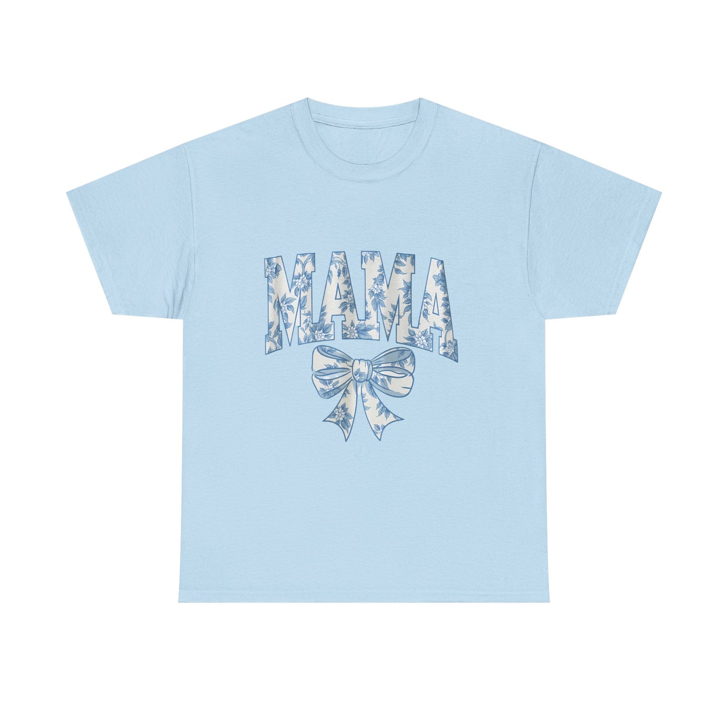 Mama Floral Bow Tee — Blue Watercolor Mom Shirt for Mother's Day
