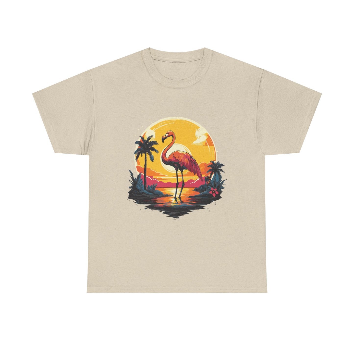 Flamingo Sunset Tee — Tropical Beach Vintage Graphic T-Shirt