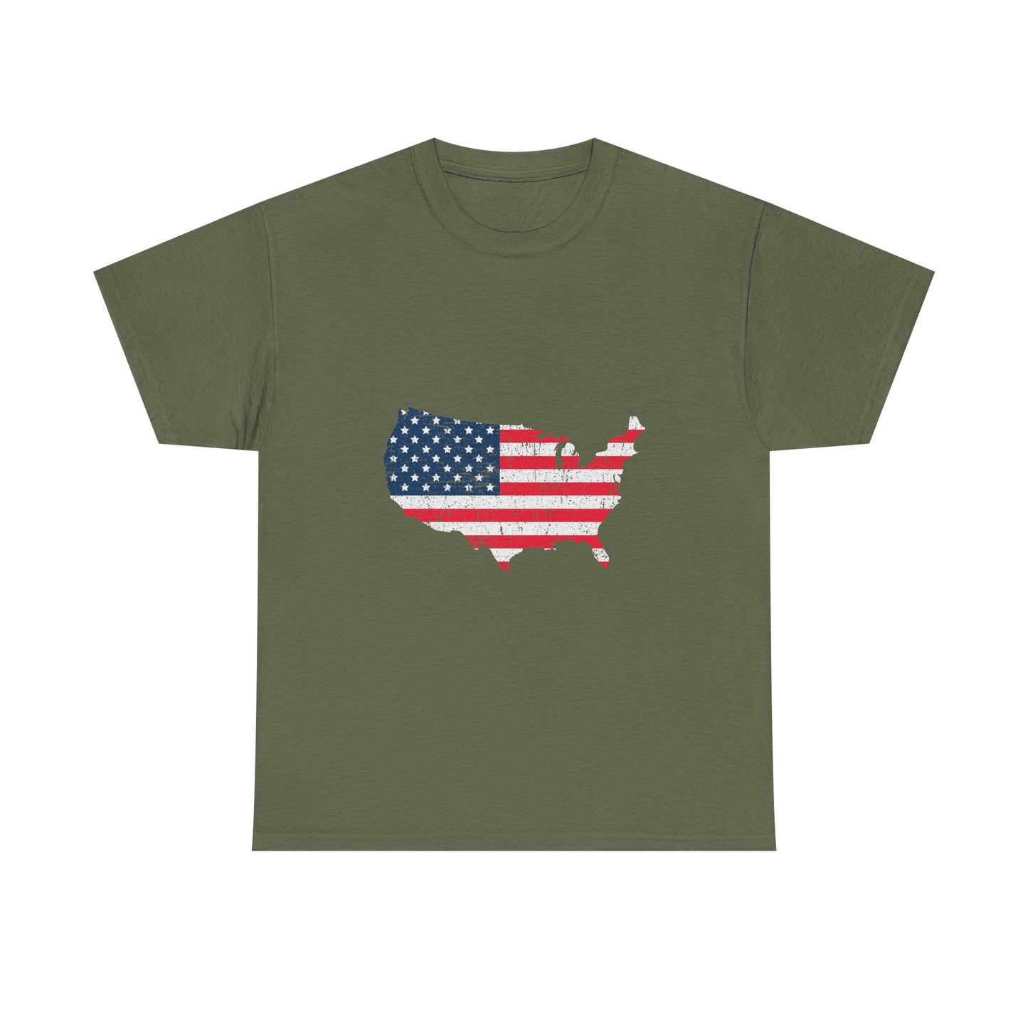 USA Flag Map T-Shirt — Distressed American Flag Outline Tee