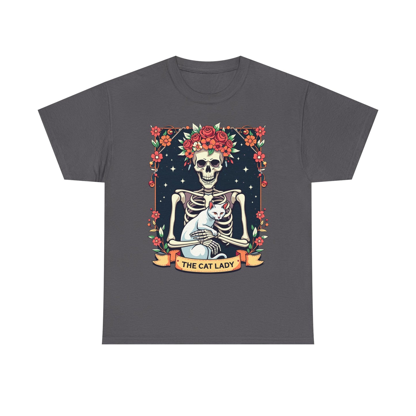 Cat Lady Skeleton T-Shirt — Floral Day of the Dead Cat Tee