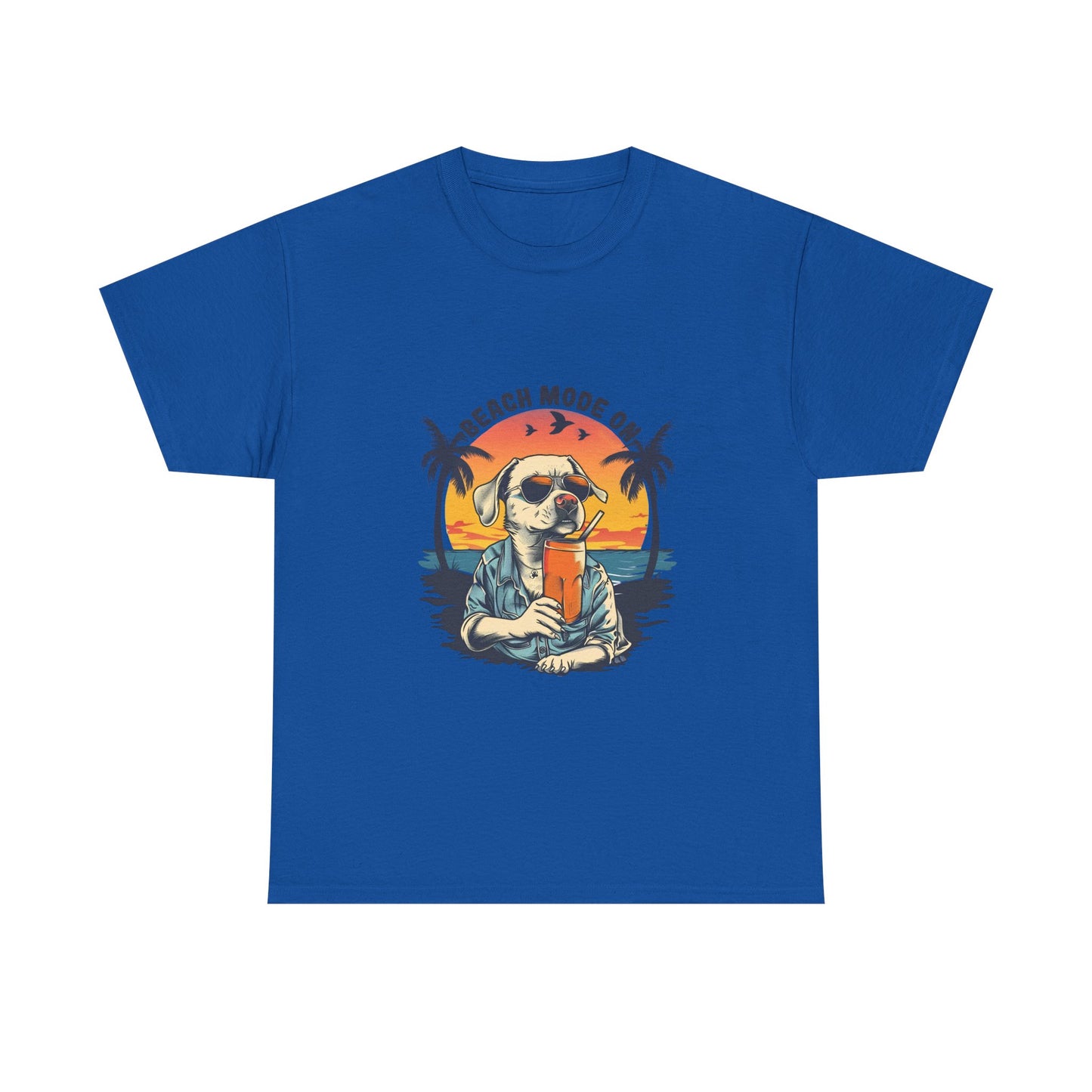 Beach Mode On T-Shirt - Retro Sunglasses Dog Drinking Cocktail, Summer Vacation Tee