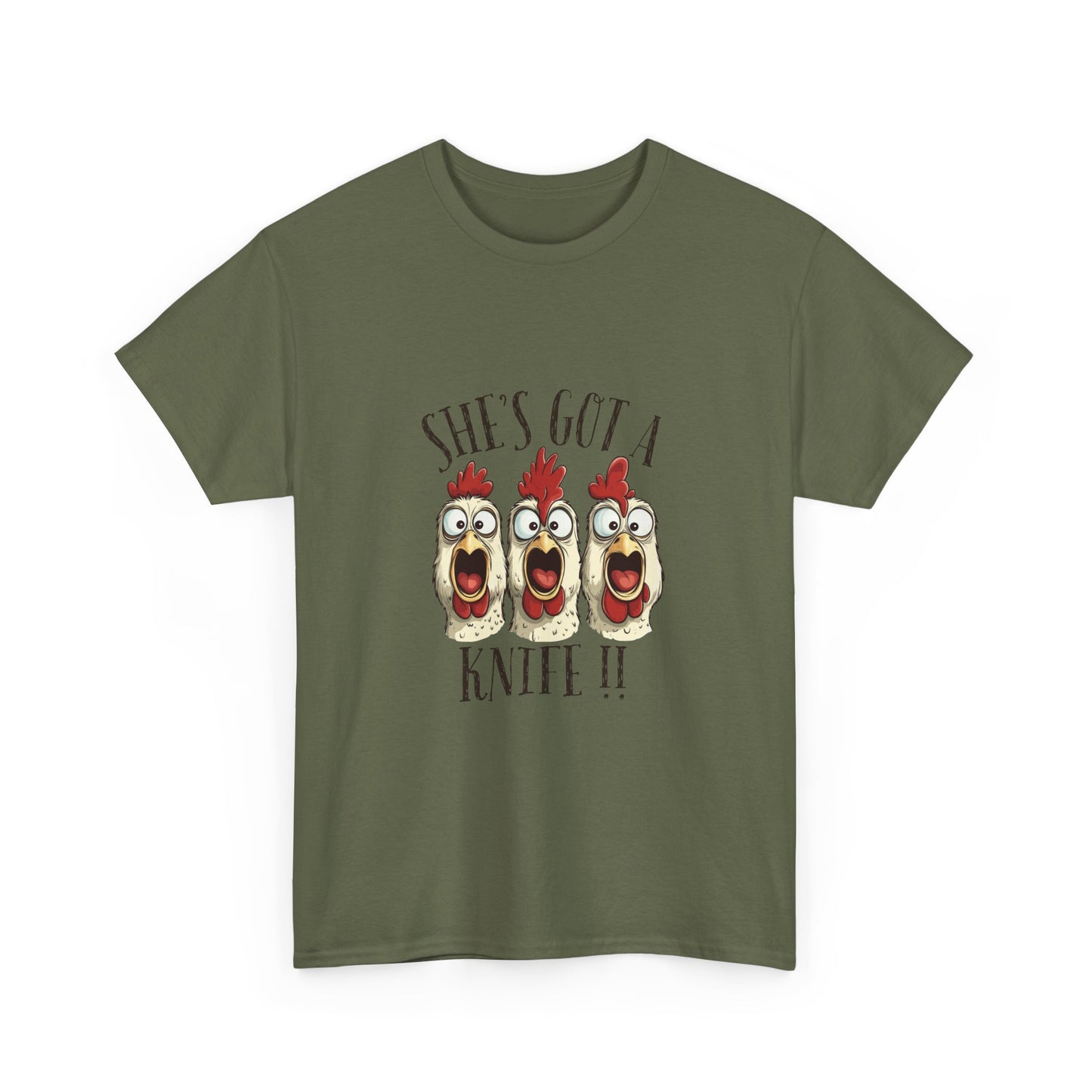 Chicken Choir "She's Got a Knife!!" Tee - Funny Farm Animal Graphic T-Shirt