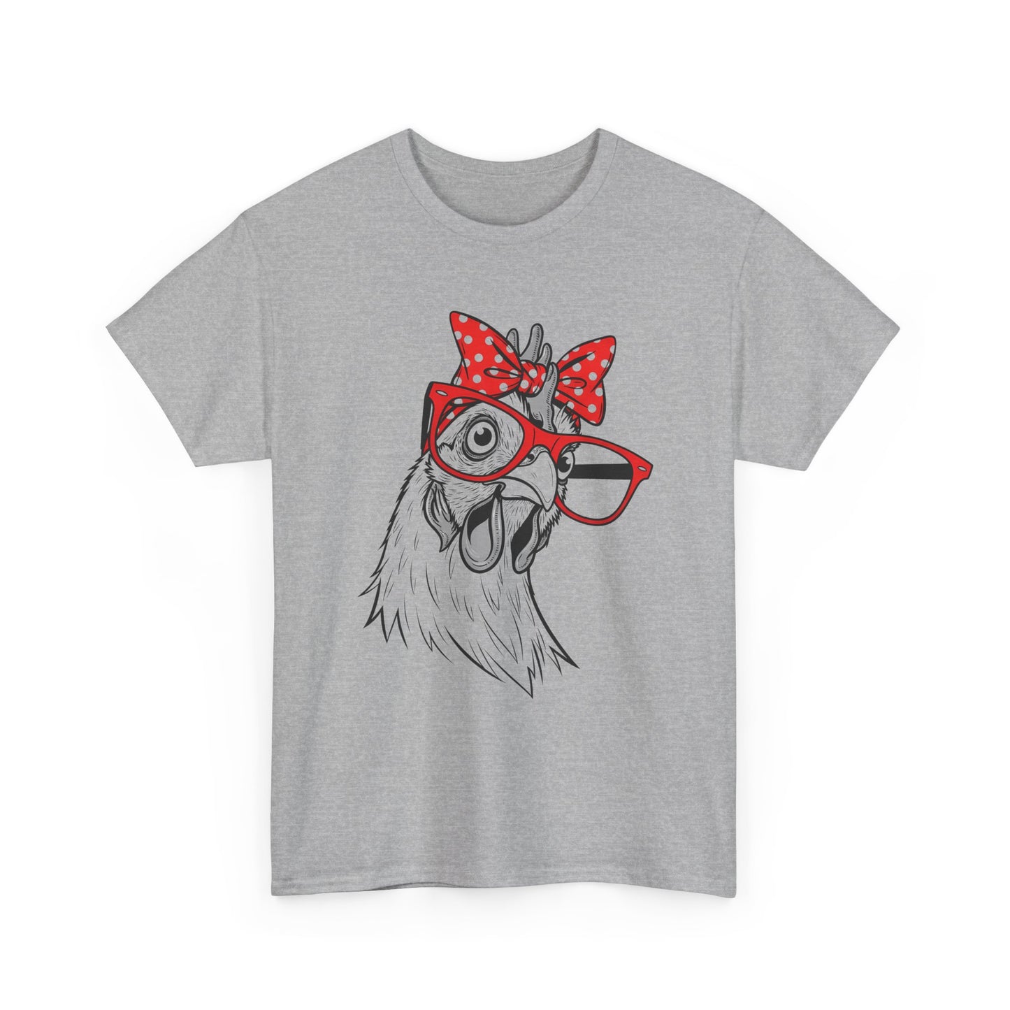 Chicken with Polka Dot Bow Tee - Cute Retro Hen Graphic T-Shirt
