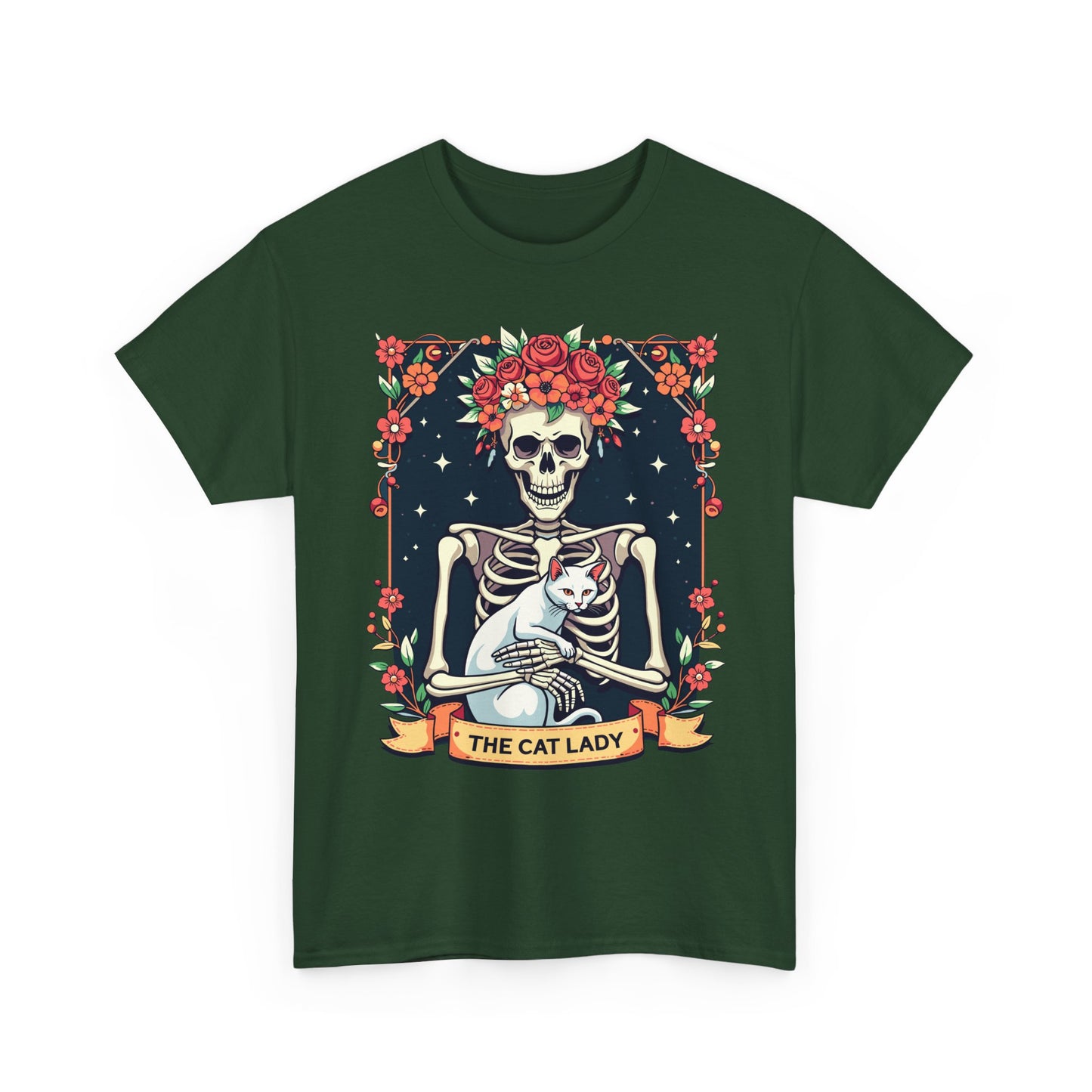 Cat Lady Skeleton T-Shirt — Floral Day of the Dead Cat Tee