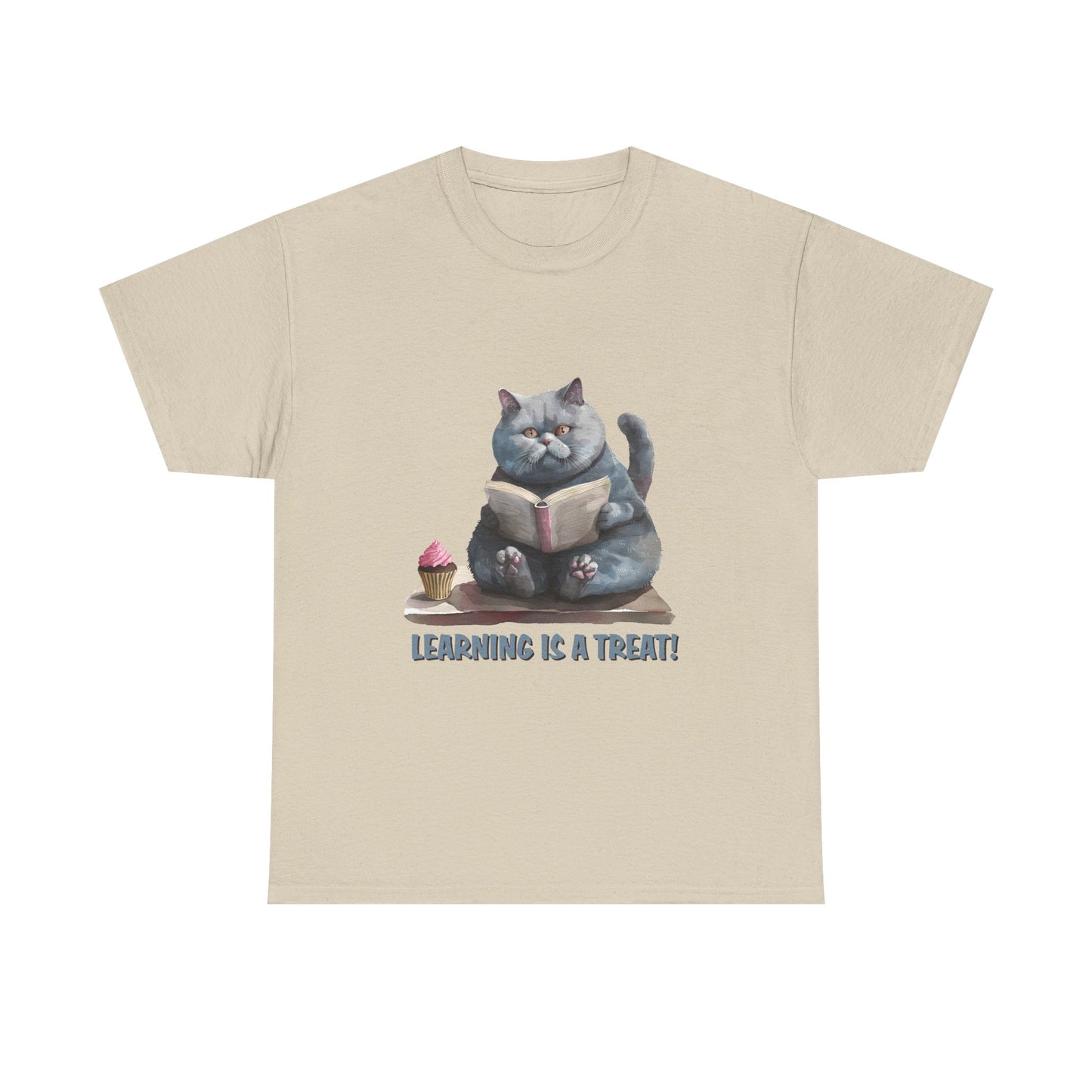 Cat Reading T-Shirt — "Learning Is a Treat" Cute Book Lover Tee