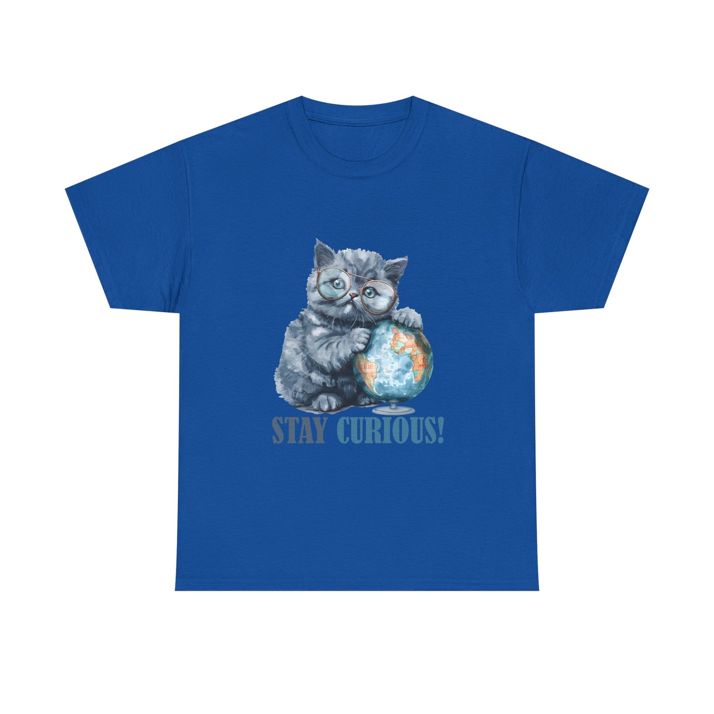 Cat & Globe T-Shirt — "Stay Curious!" Cute Explorer Kitten Tee