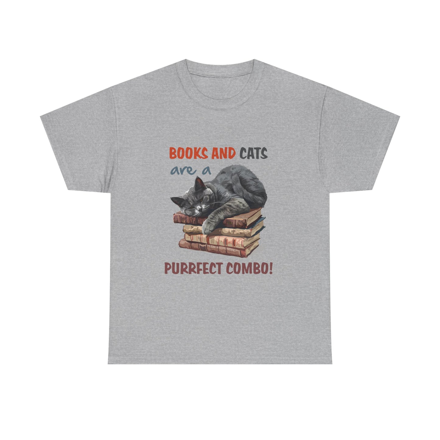 Cat & Books T-Shirt — "Books and Cats are a Purrfect Combo" Cozy Reader Tee
