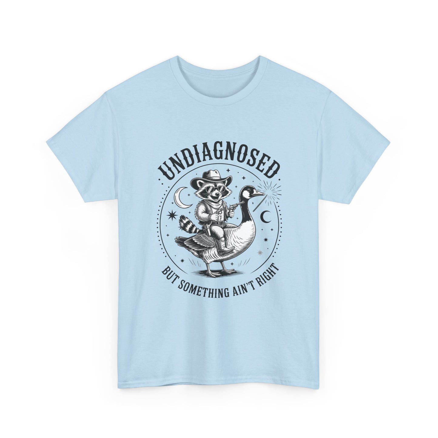 Undiagnosed But Something Ain't Right T-Shirt — Funny Retro Raccoon Riding Goose Tee