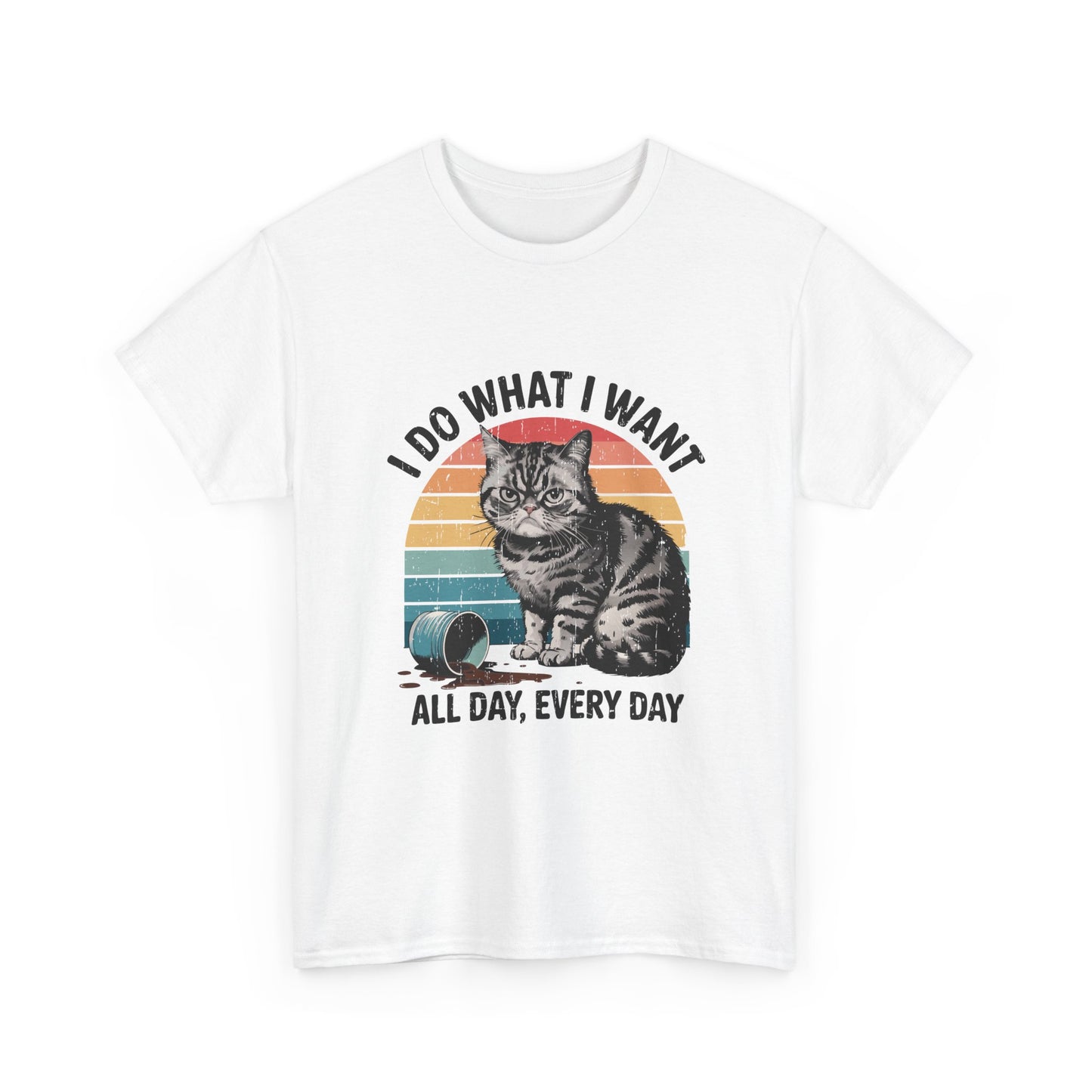 Cat Graphic Tee — "I Do What I Want All Day, Every Day" Vintage Sunset T-Shirt