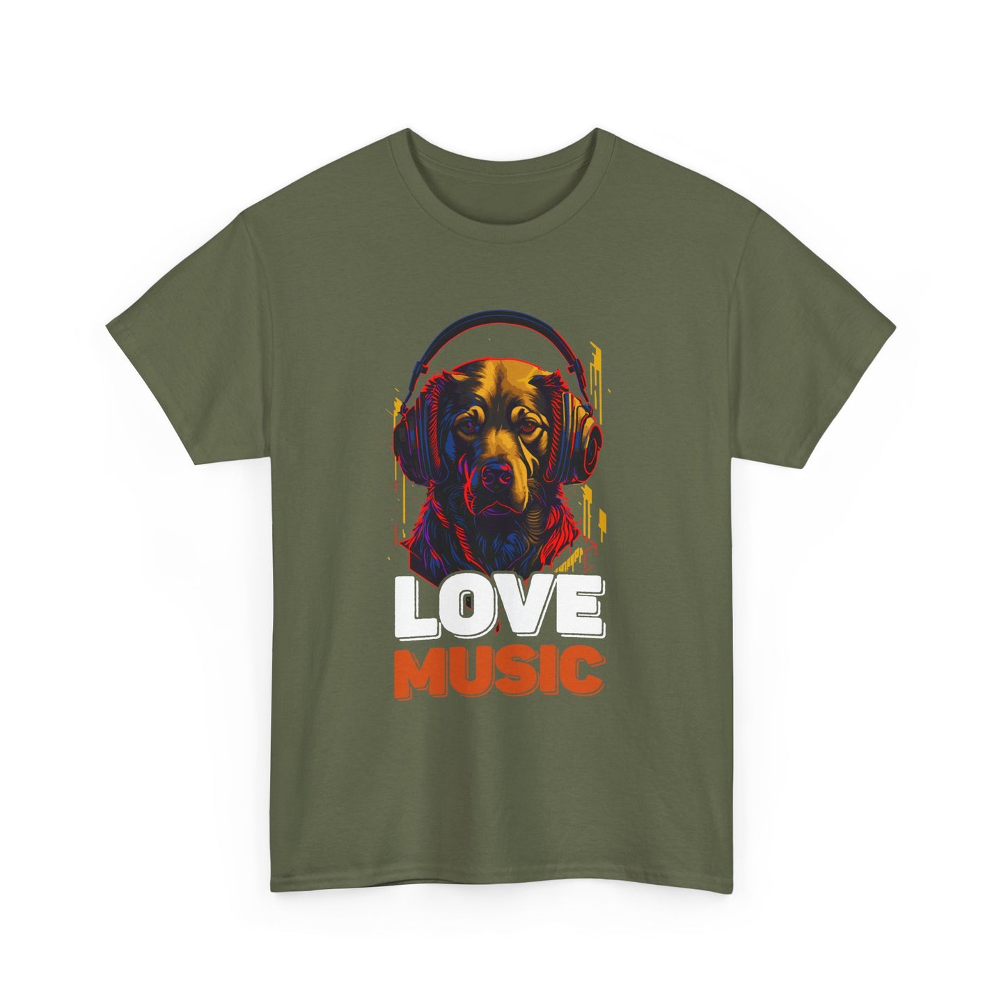 Love Music Dog Tee — Retro Headphones Graphic T-Shirt