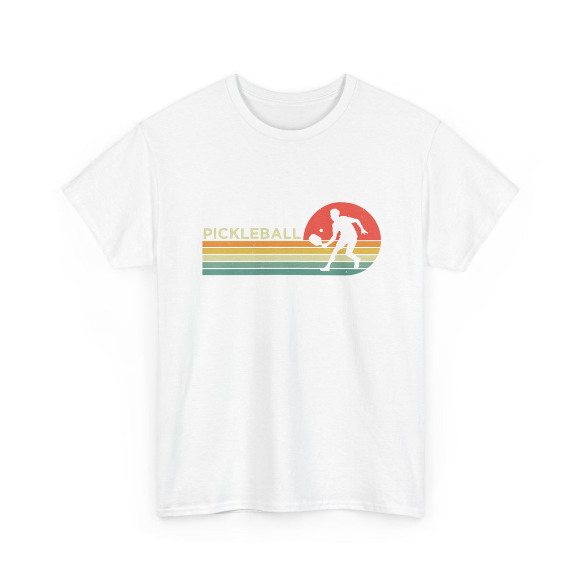 Pickleball Retro Sunset Tee — Vintage Striped Pickleball Player T-Shirt