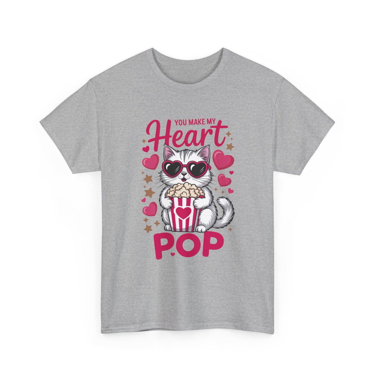 Cat Popcorn Tee — "You Make My Heart Pop" Cute Cat Valentine T-Shirt