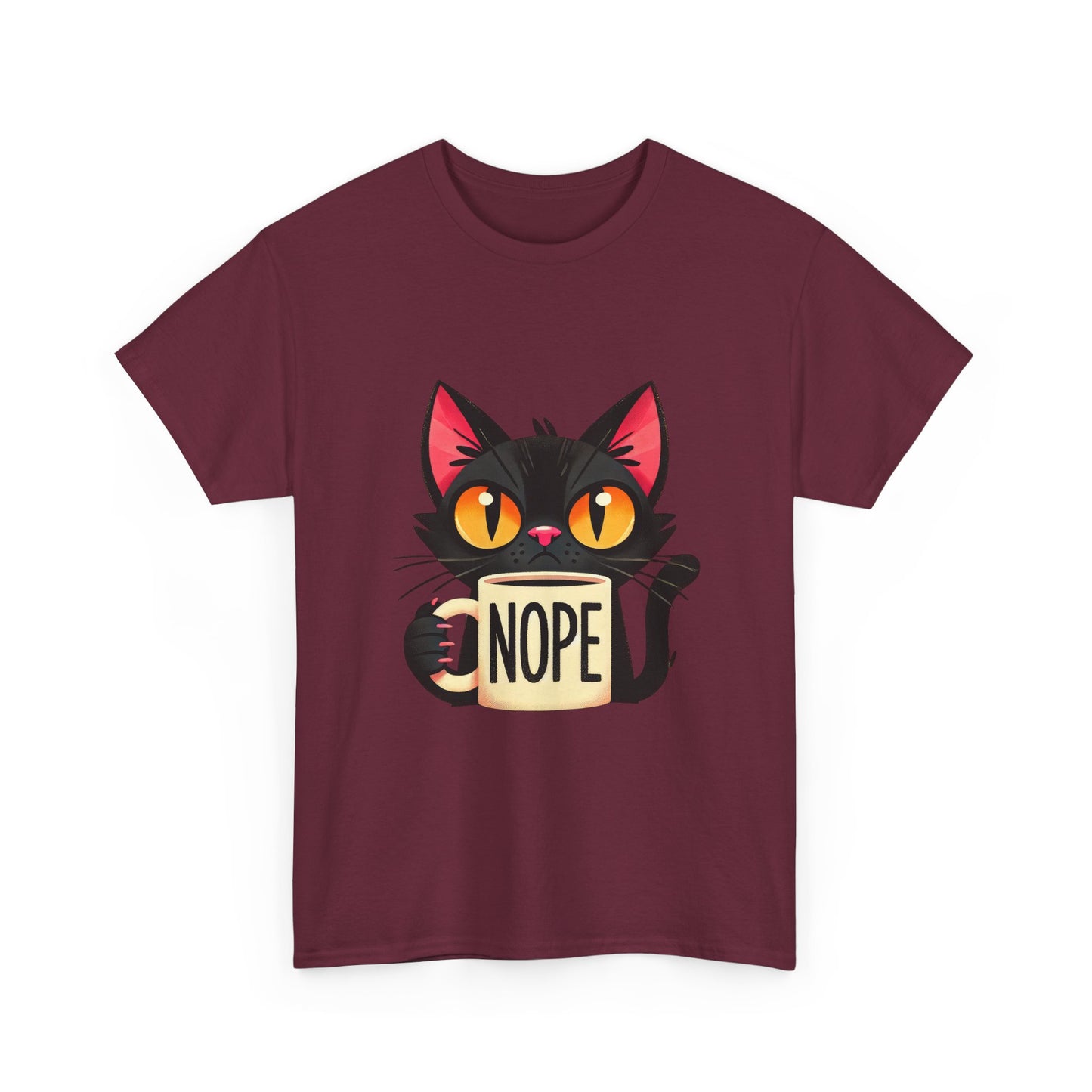 Cat 'Nope' T-Shirt — Cute Black Cat Holding 'NOPE' Mug Graphic Tee