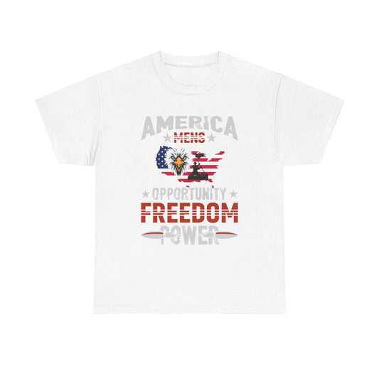 Freedom Power Patriotic T‑Shirt — America Opportunity & Veterans Flag Design