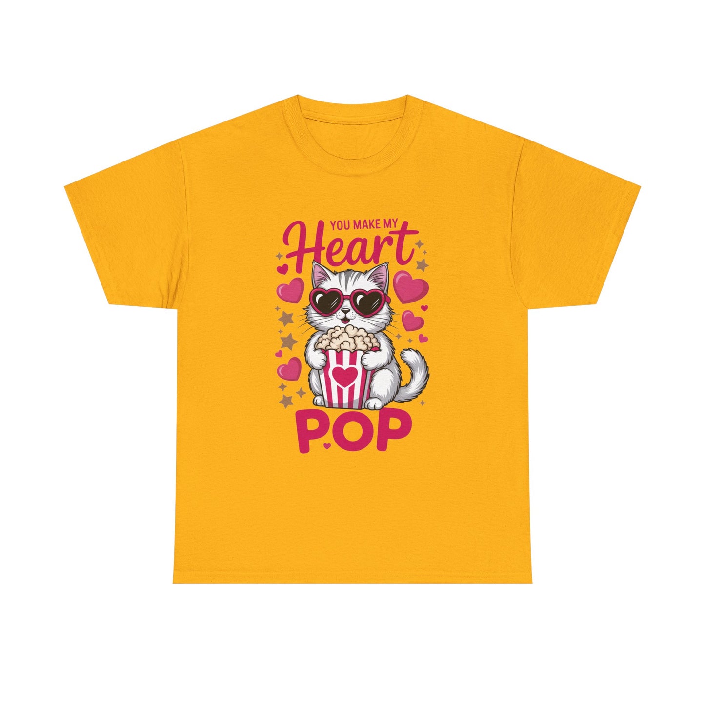 Cat Popcorn Tee — "You Make My Heart Pop" Cute Cat Valentine T-Shirt