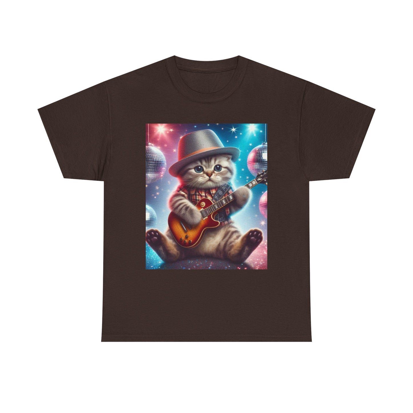 Cat Guitarist T-Shirt — Cute Kitten Playing Electric Guitar Tee