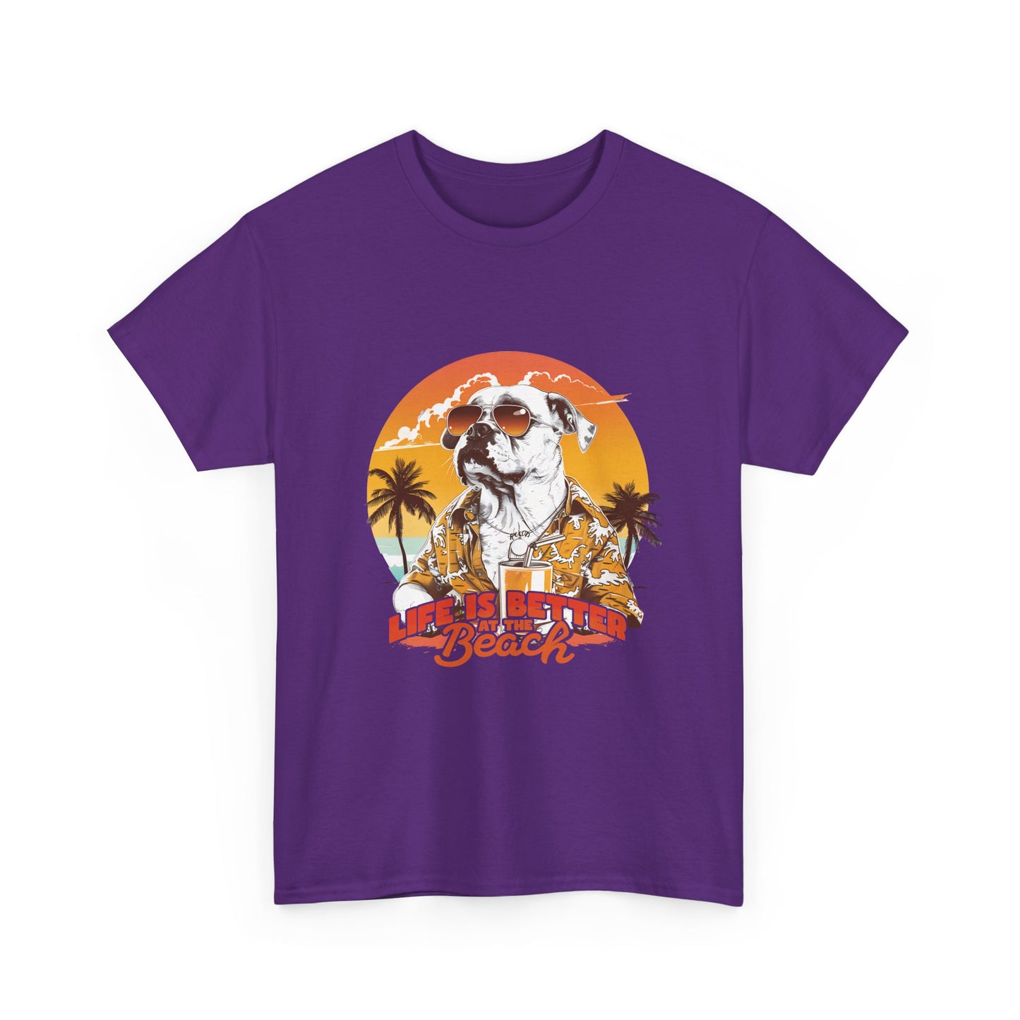Beach Dog T-Shirt — "Life Is Better at the Beach" Retro Sunset Tee