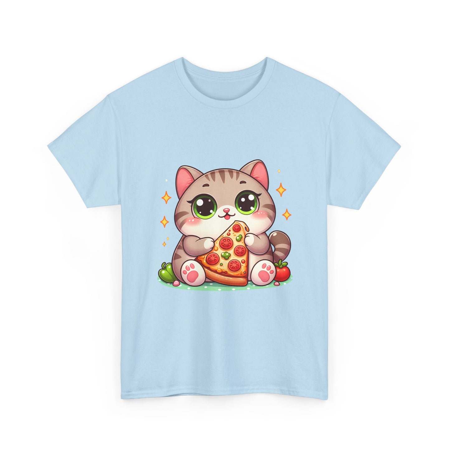 Cute Cat Eating Pizza T-Shirt — Kawaii Cat Pizza Tee