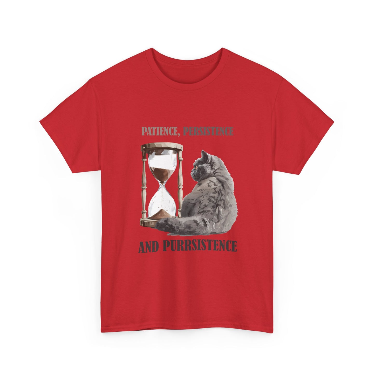 Cat Hourglass T‑Shirt — "Patience, Persistence and Purrsistence" Funny Cat Tee