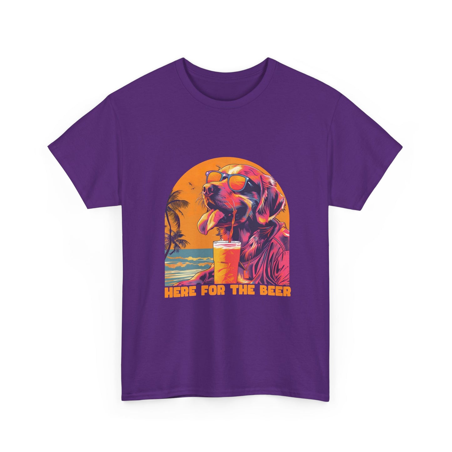 T-Shirt — 'Here For The Beer' Flamingo Beach Graphic Tee
