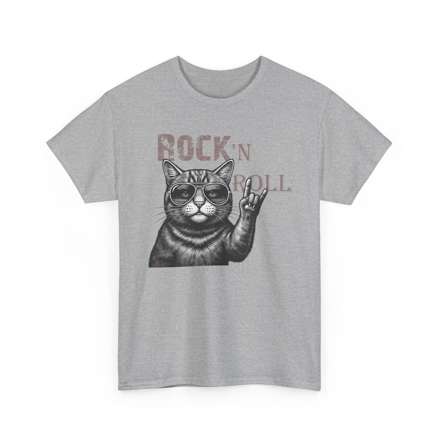Rock 'N Roll Cat T-Shirt — Retro Cat Making Rock Hand Sign Tee