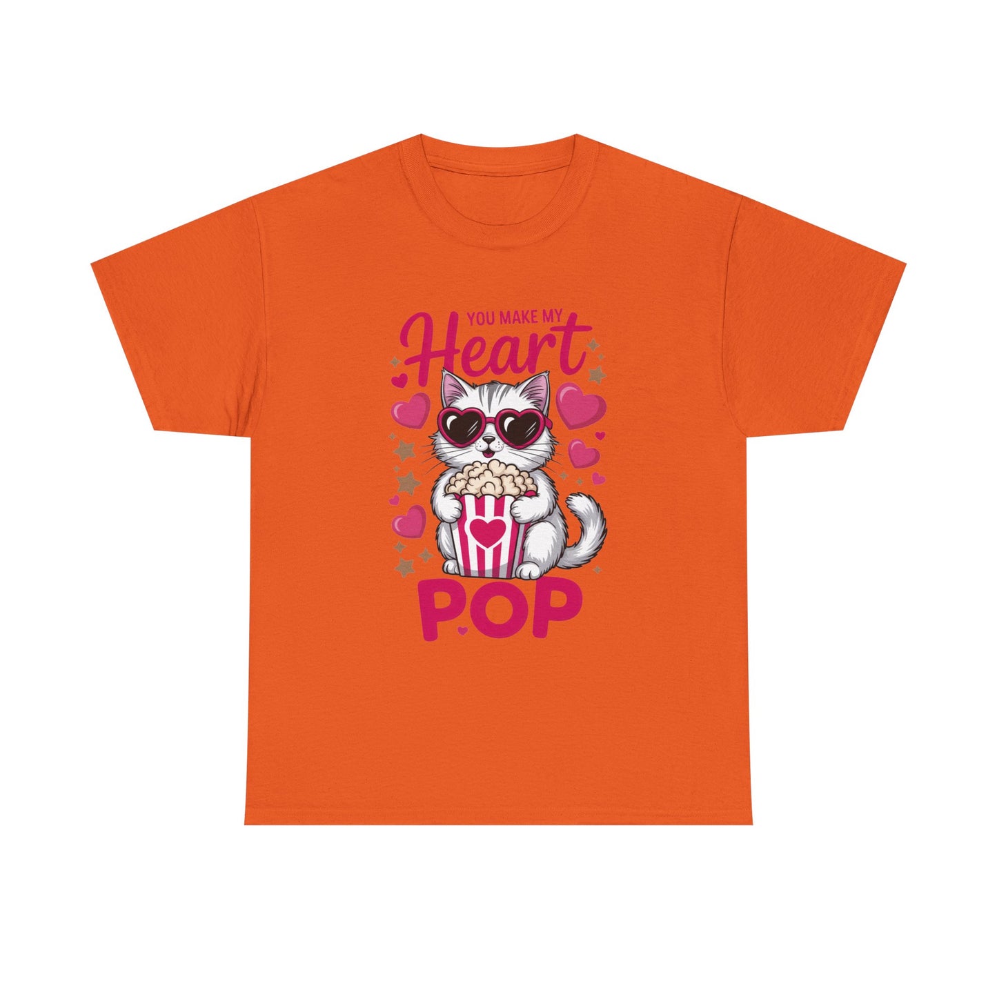 Cat Popcorn Tee — "You Make My Heart Pop" Cute Cat Valentine T-Shirt
