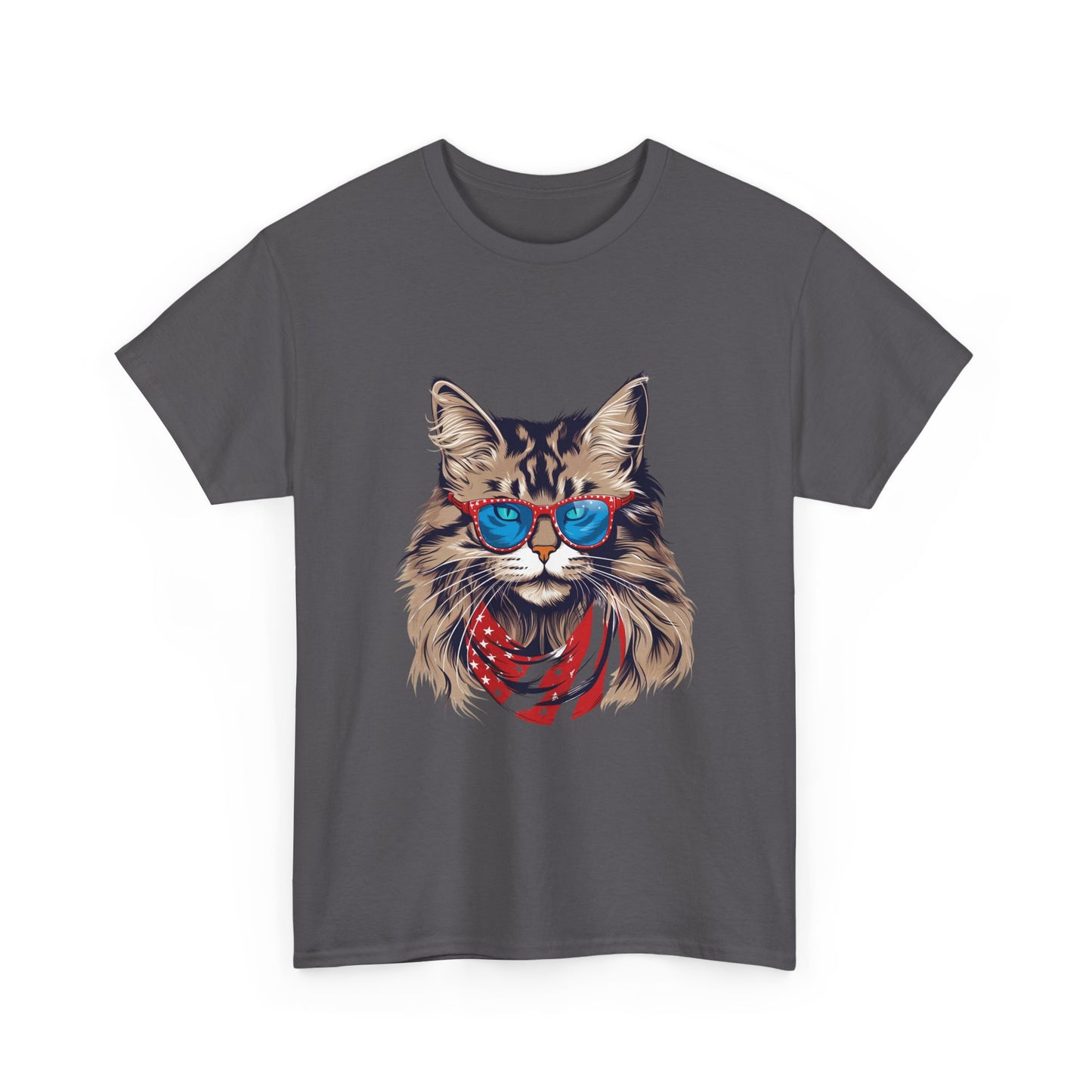 Patriotic Cat Tee — Cat with American Flag Bandana & Sunglasses T-Shirt