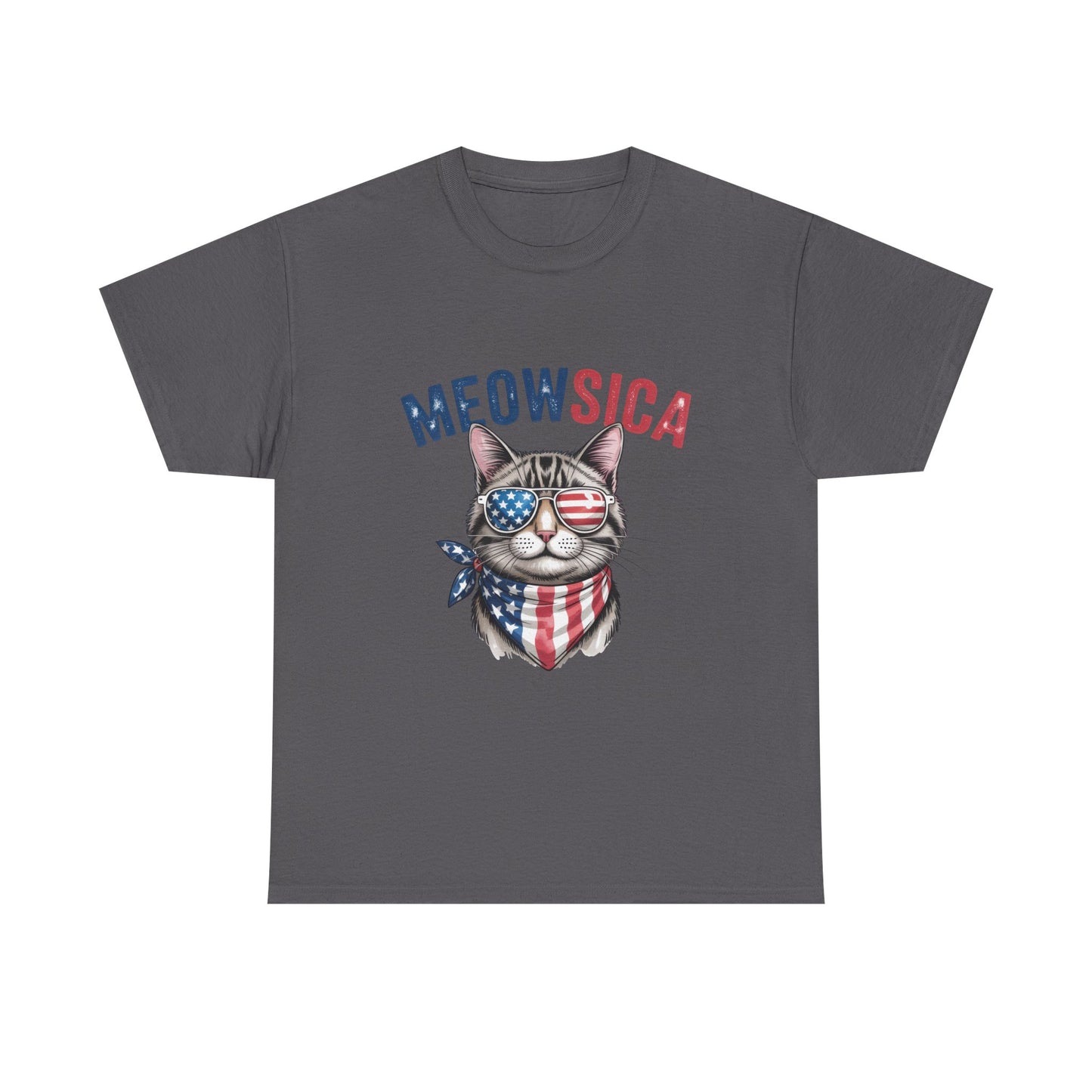 Meowsica Cat T‑Shirt — Patriotic American Flag Kitty Tee