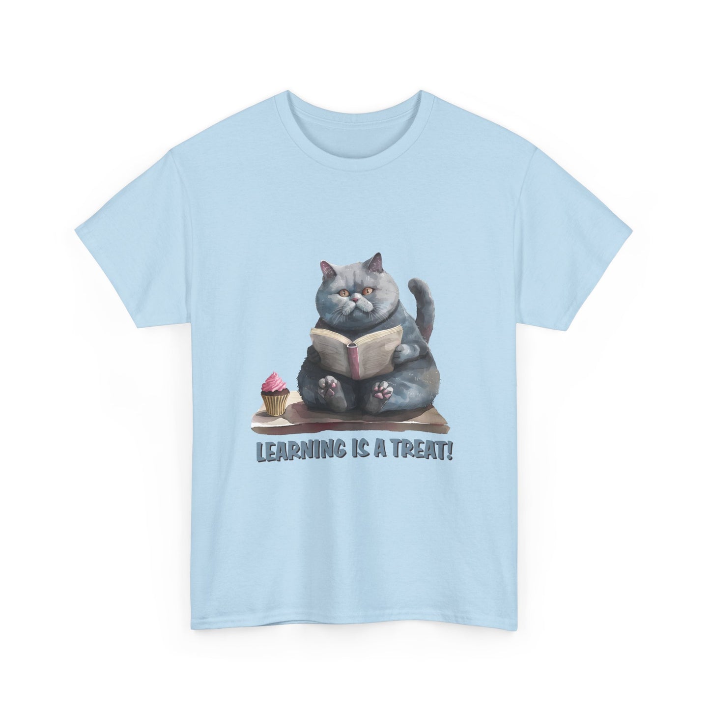 Cat Reading T-Shirt — "Learning Is a Treat" Cute Book Lover Tee
