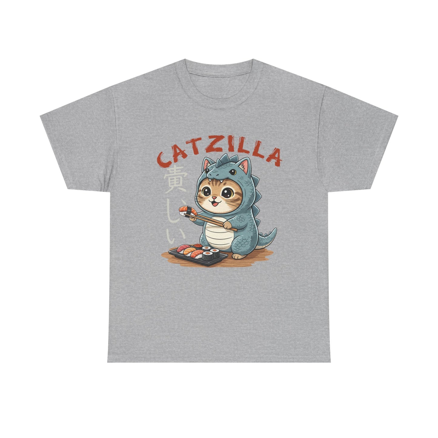 Catzilla T-Shirt — Cute Cat Dinosaur Costume Eating Sushi Graphic Tee