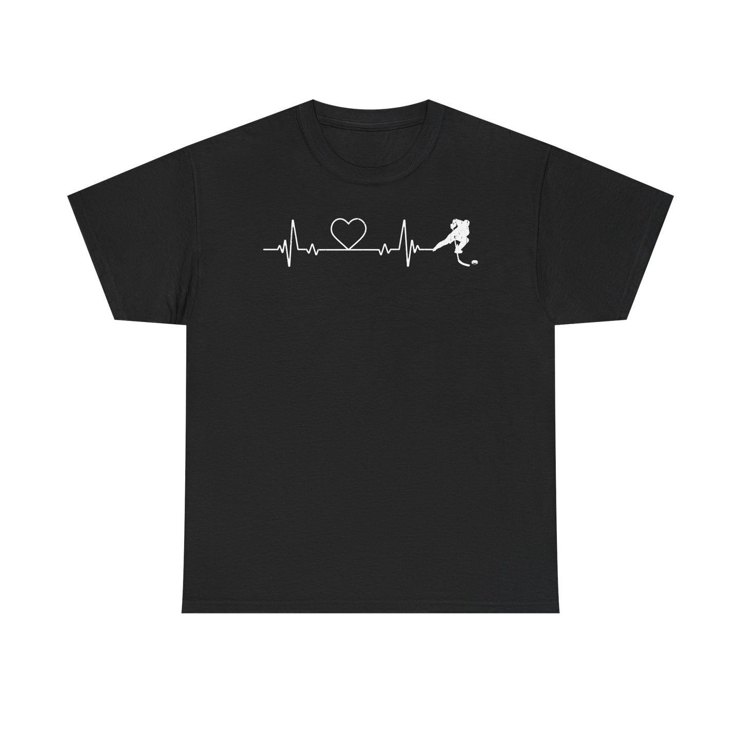 Running Heartbeat T-Shirt — Runner ECG Line with Heart Graphic