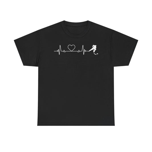 Running Heartbeat T-Shirt — Runner ECG Line with Heart Graphic