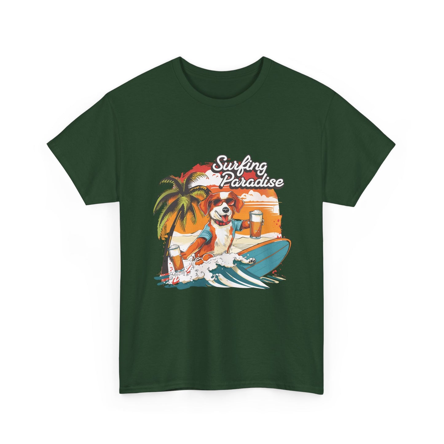 Surfing Paradise Dog T-Shirt – Retro Palm Beach Surf Tee