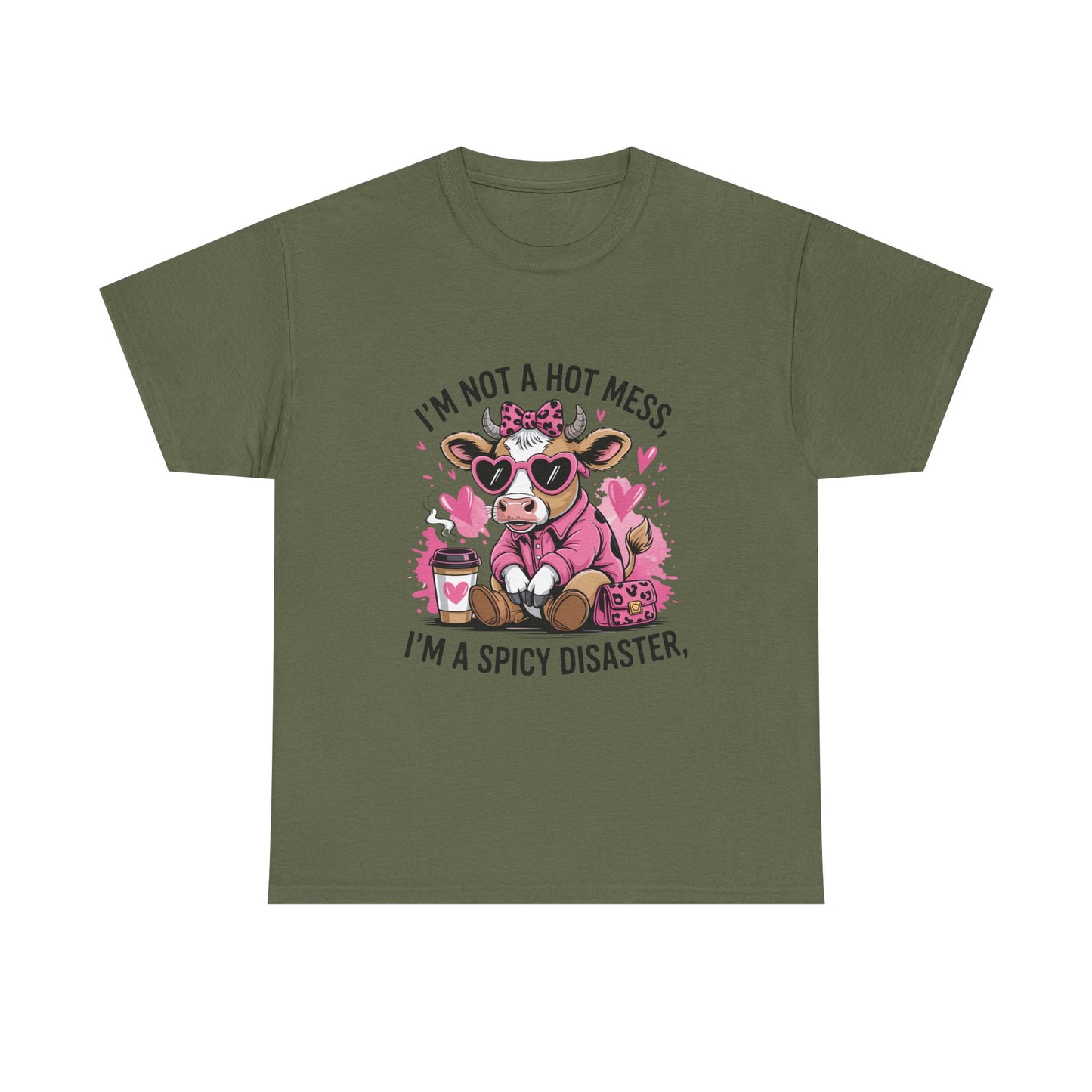 T‑Shirt — "I’m Not a Hot Mess, I’m a Spicy Disaster" Cute Cow Graphic Tee