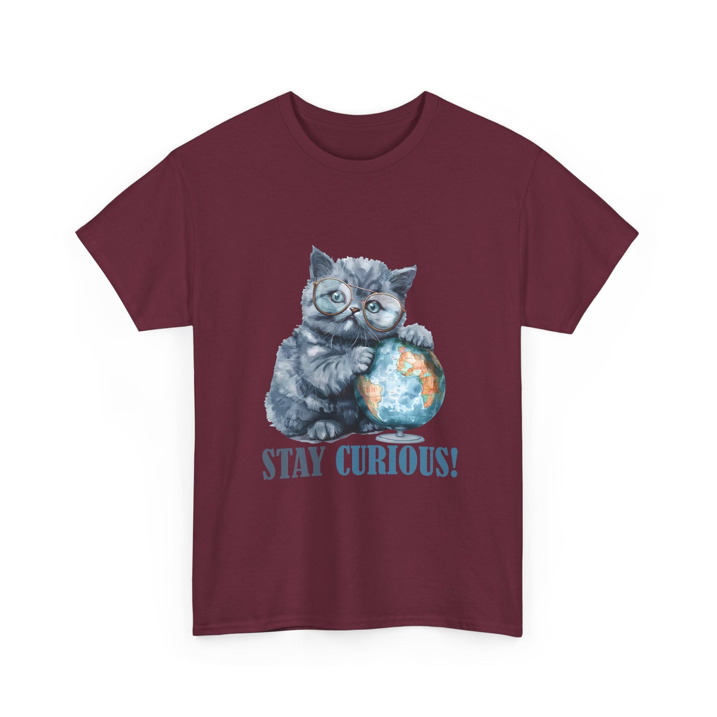Cat & Globe T-Shirt — "Stay Curious!" Cute Explorer Kitten Tee