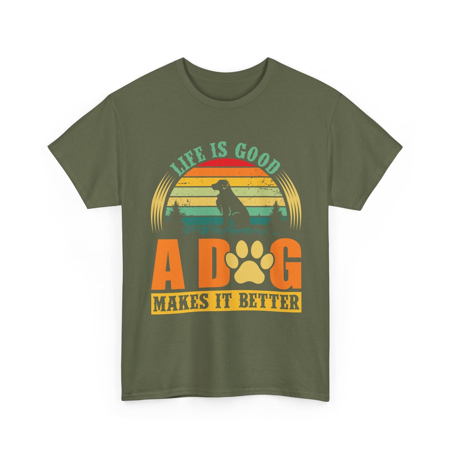 Dog Lover T-Shirt – "Life Is Good, A Dog Makes It Better" Retro Paw Tee
