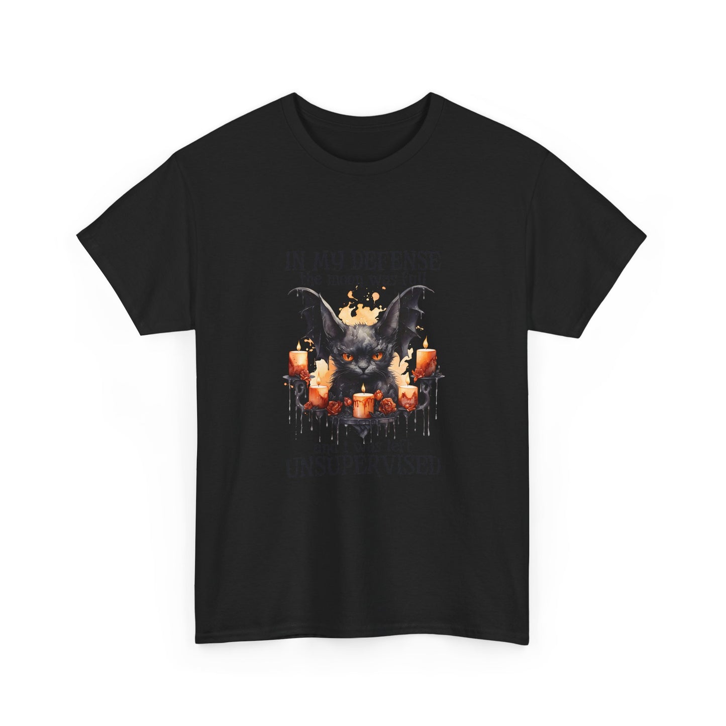 Bat Candle Tee - "In My Defense the Moon Was Full" Halloween Graphic T-Shirt