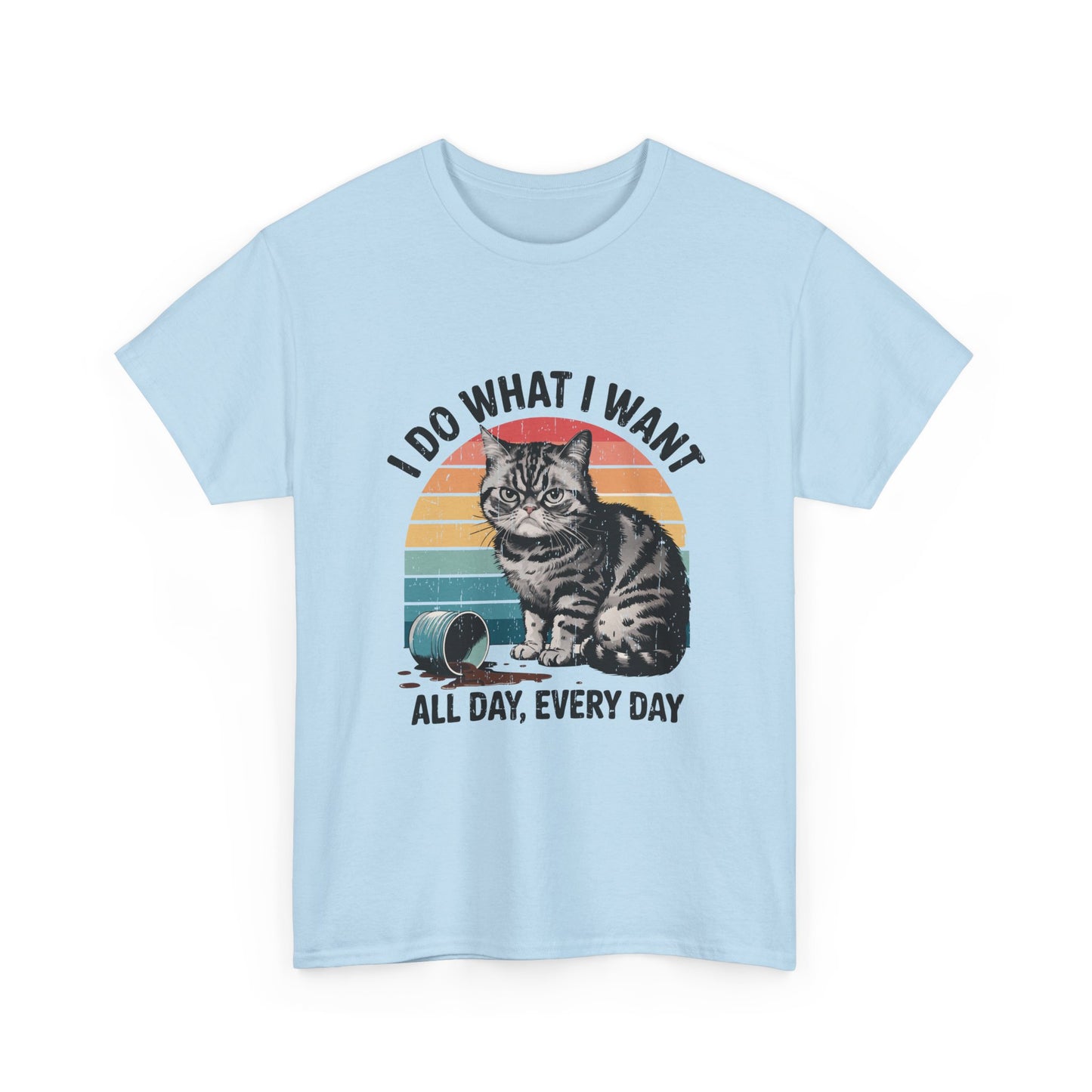 Cat Graphic Tee — "I Do What I Want All Day, Every Day" Vintage Sunset T-Shirt