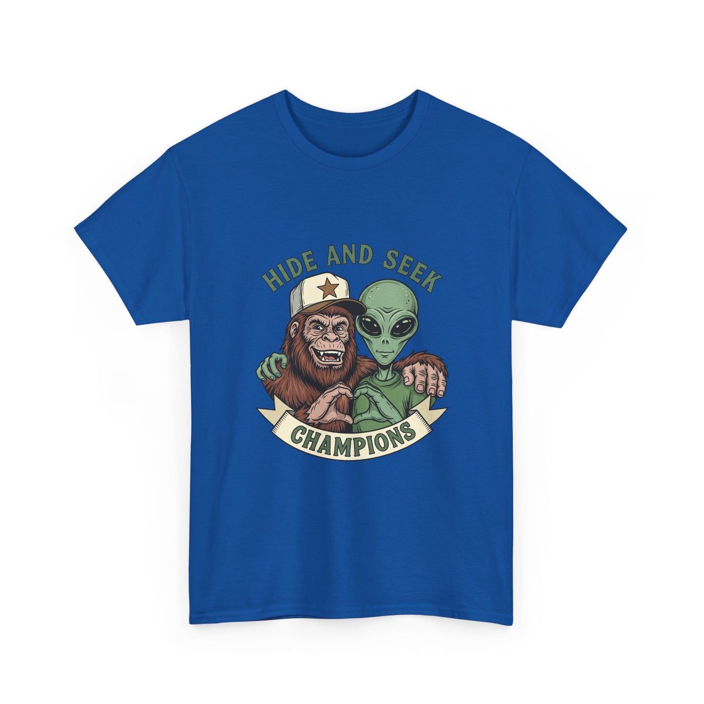 Hide and Seek Champions T-Shirt — Bigfoot & Alien Graphic Tee