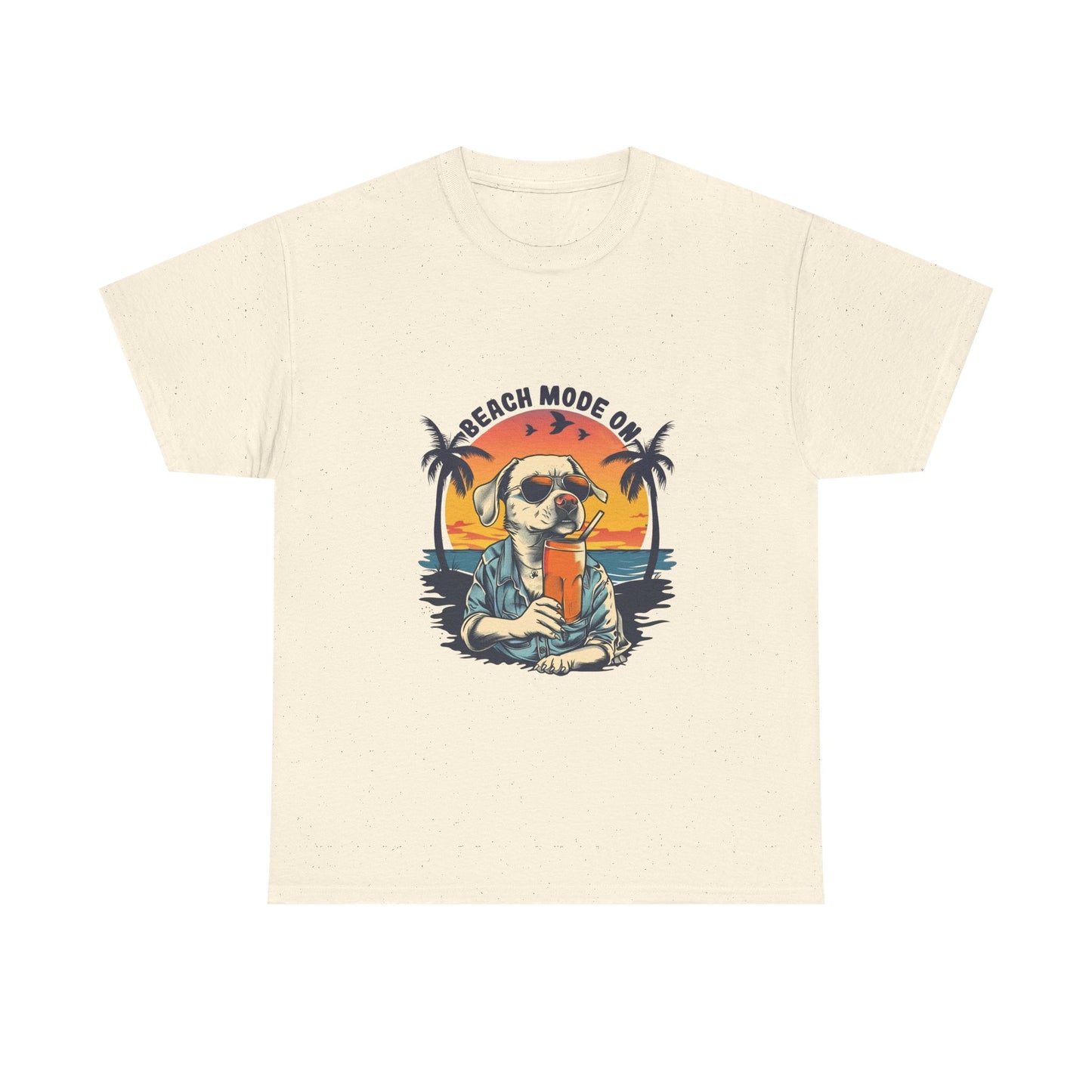 Beach Mode On T-Shirt - Retro Sunglasses Dog Drinking Cocktail, Summer Vacation Tee
