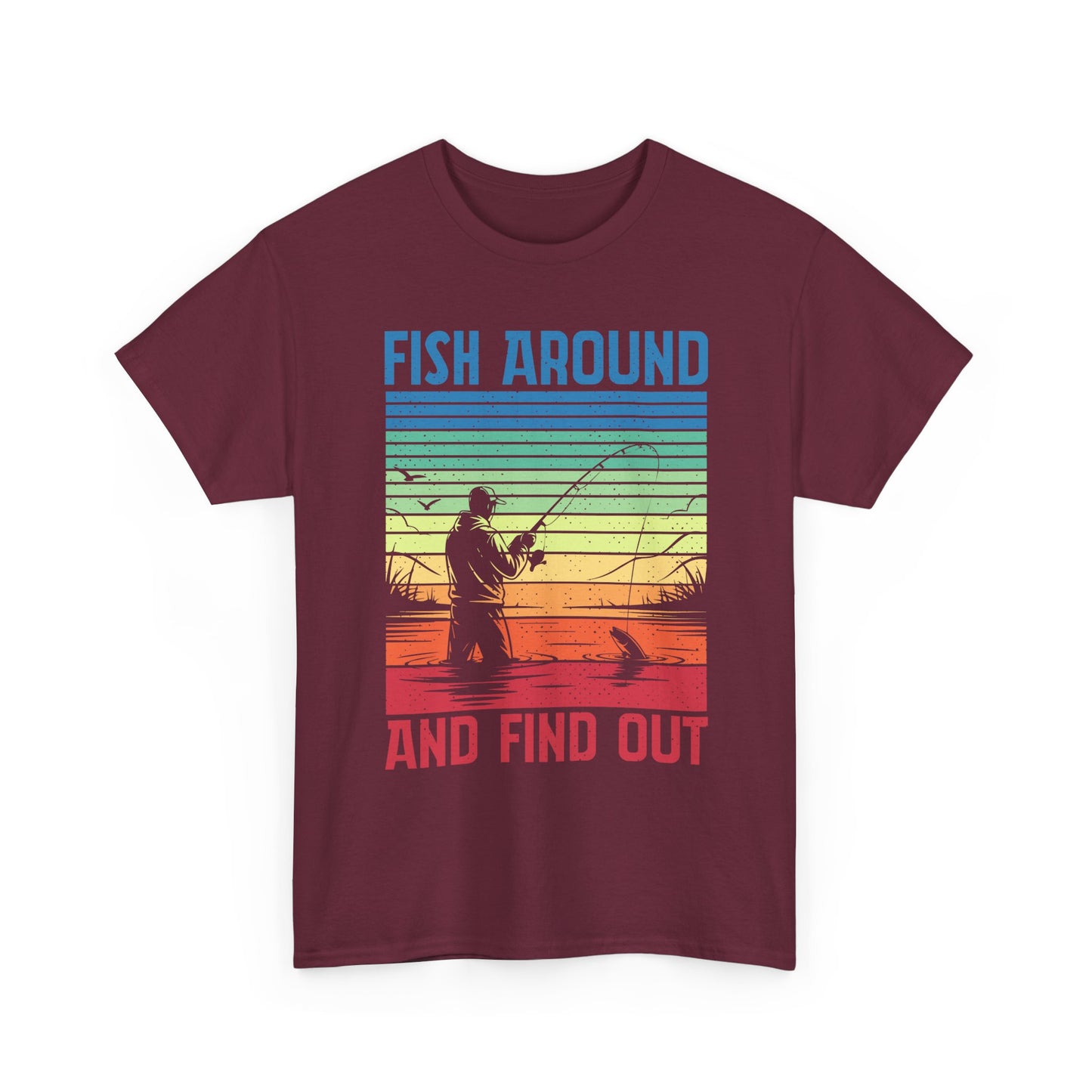 Fishing T-Shirt - "Fish Around and Find Out" Retro Sunset Angler Tee
