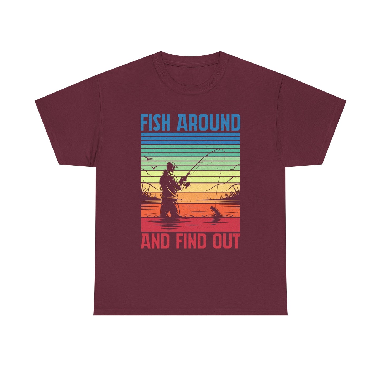 Fishing T-Shirt - "Fish Around and Find Out" Retro Sunset Angler Tee