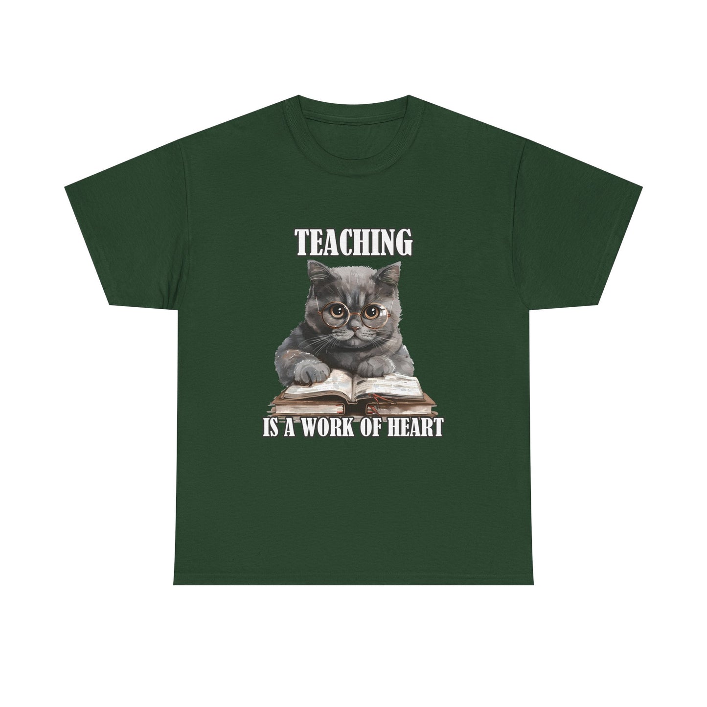 Teacher Cat T-Shirt – "Teaching Is A Work Of Heart" Cute Cat Teacher Tee
