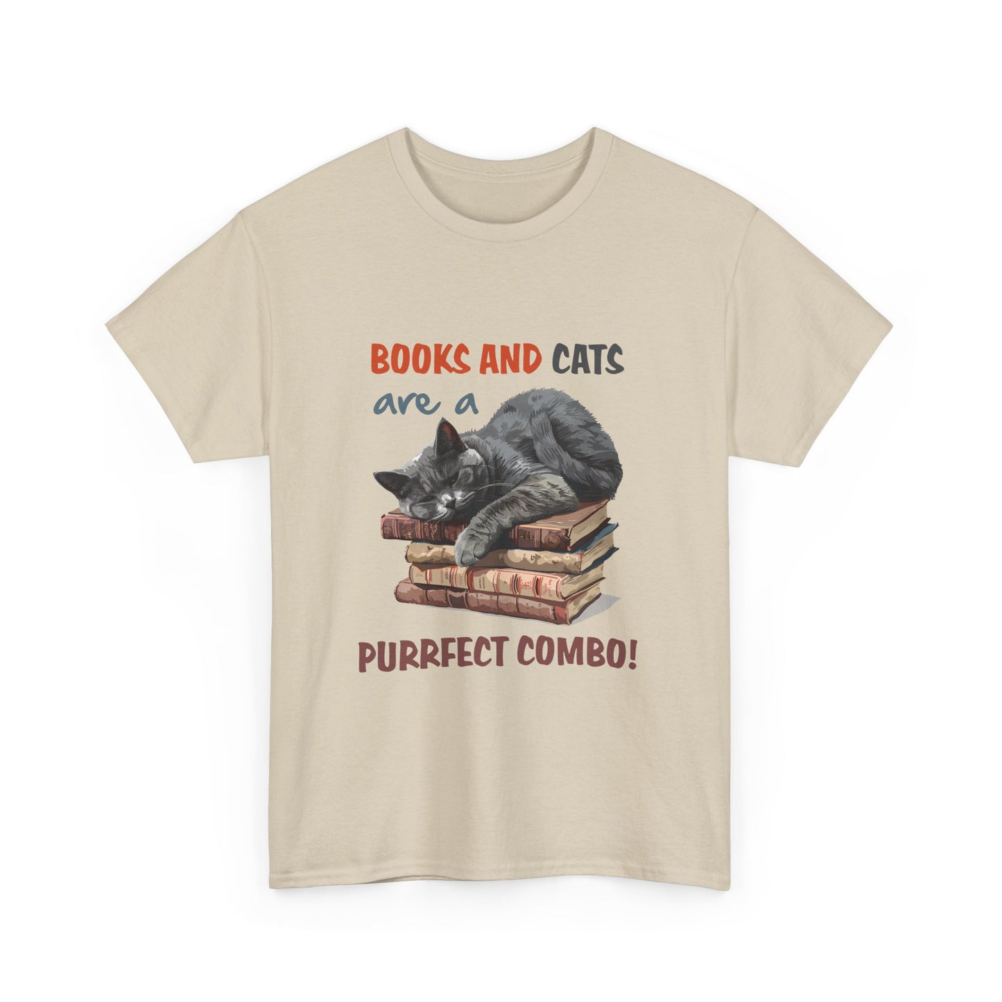 Cat & Books T-Shirt — "Books and Cats are a Purrfect Combo" Cozy Reader Tee
